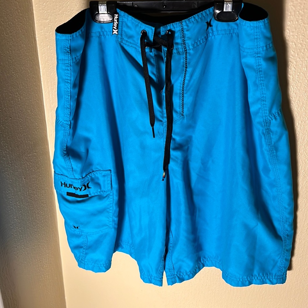 Hurley Mens Solid Boardshorts Color Blue Size Waist 36” Outseam 21”